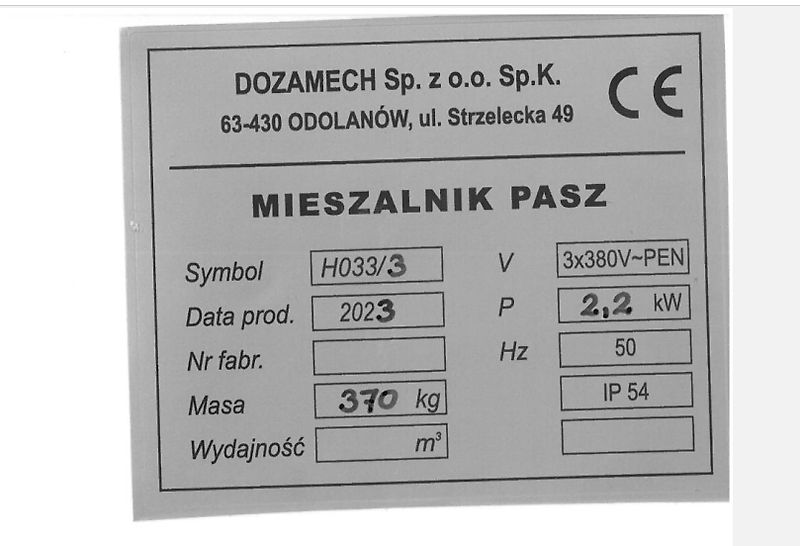 Dozamech Getreidemischanlage / Feed mixer / Melangeuse de fourrage / Miscelatore di mangime / Кормосмеситель / Mieszalnik H-033/2 1000 kg